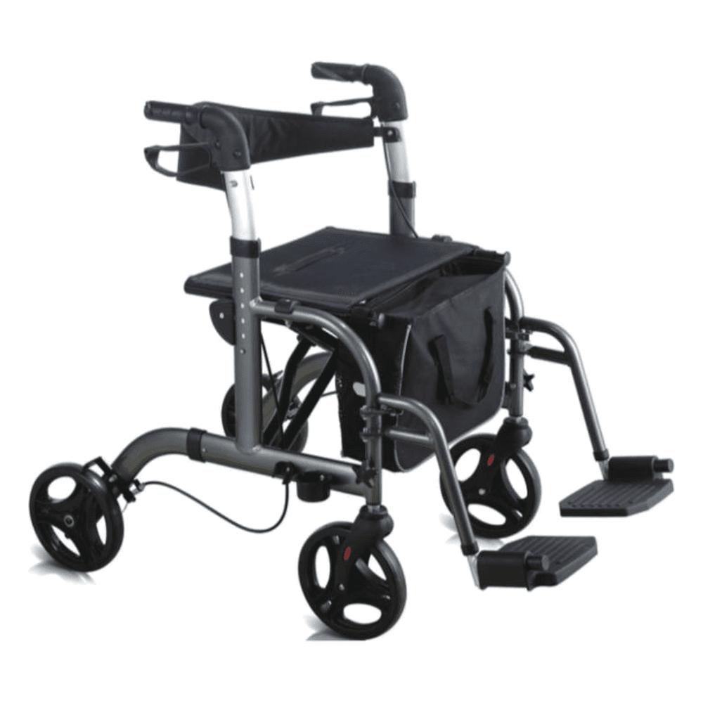 HP-AE03 2-in-1 rollator transport chair combo with seat, backrest, footrests and storage bag