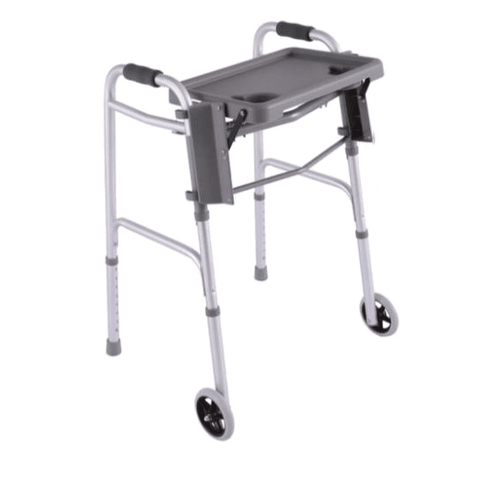 HP-AF04 wheeled folding walker with tray, two front wheels and rear rubber tips