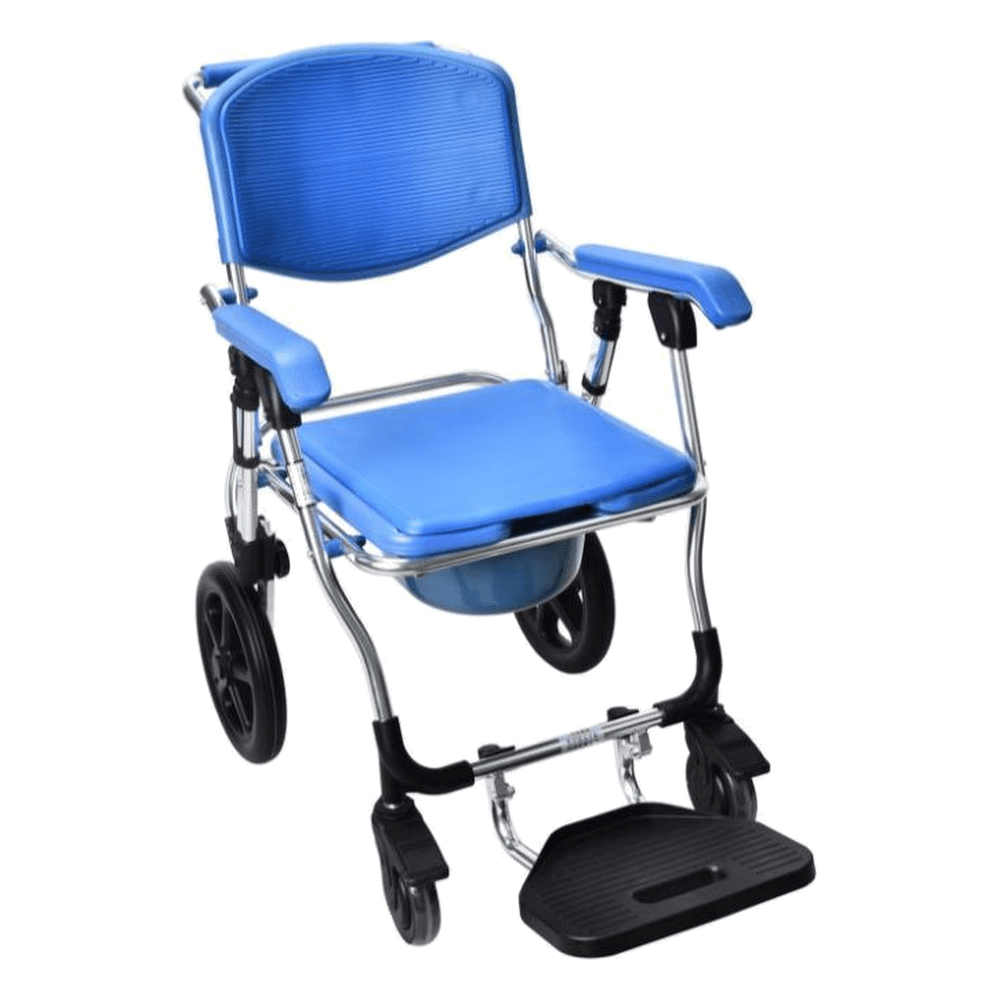 HP-AG06 foldable aluminum commode wheelchair with waterproof EVA seat and solid rear wheels