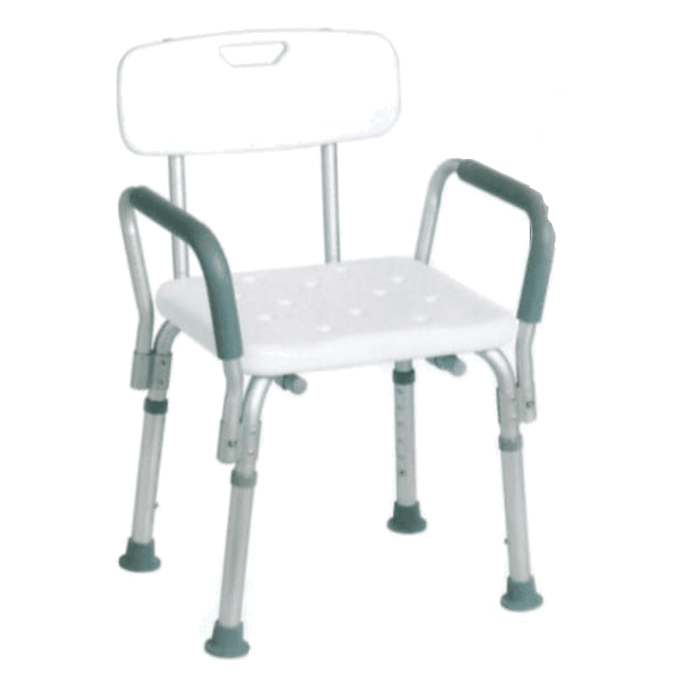 HP-AH01 aluminum shower chair with arms and backrest, drained seat and rubber feet