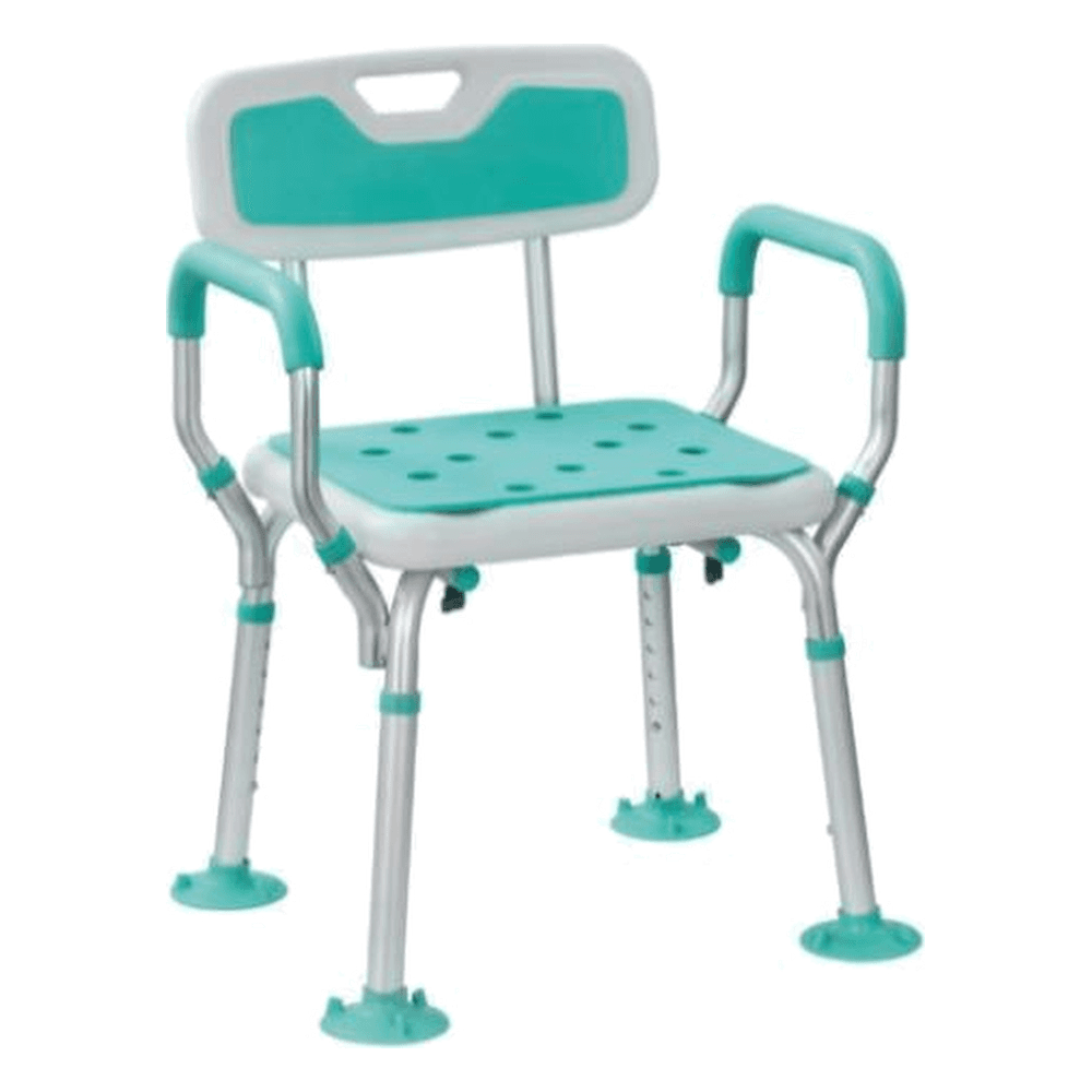 HP-AH05 aluminum bath chair with contoured armrests, backrest and drained seat with pad insert