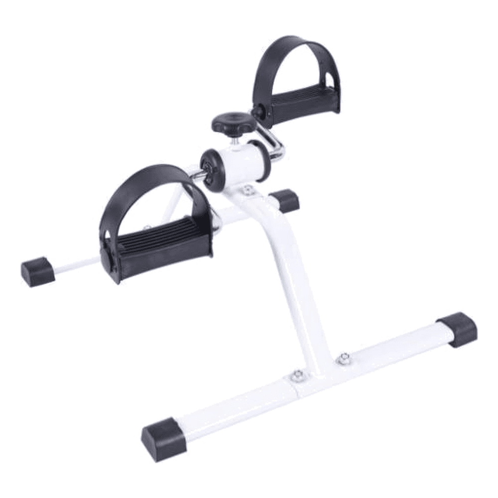 HP-AJ06 pedal exerciser with white tubular frame and strapped pedals