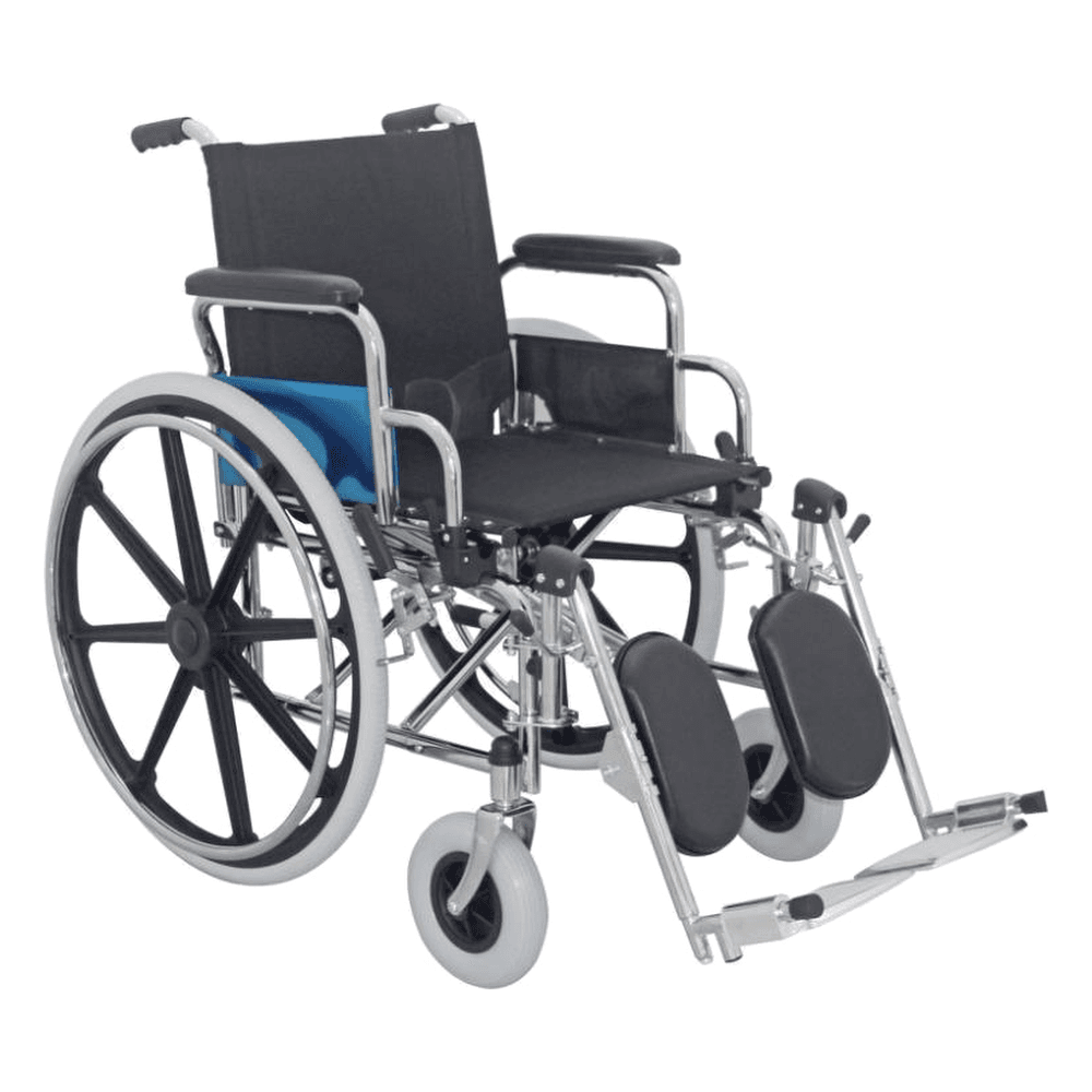 HP-Y11 steel wheelchair with elevating legrests, calf pads and flip-up desk-length armrests
