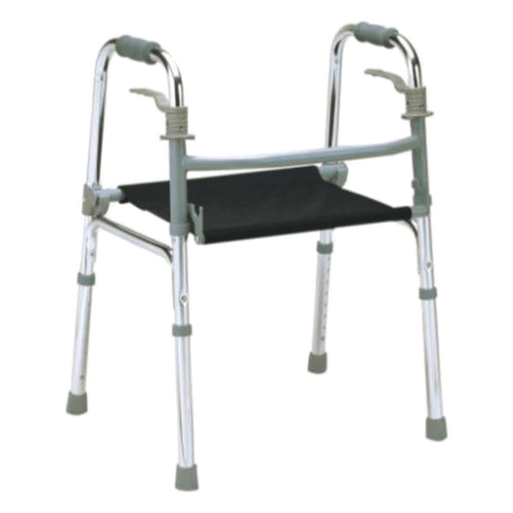 HP-AF03 folding aluminum walker with built-in sling seat and rubber tips