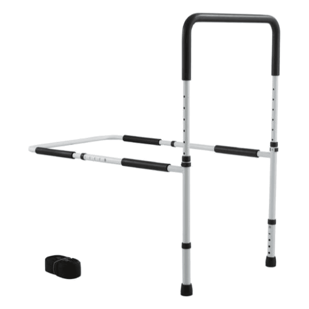 HP-AJ02 adjustable bed rail for elderly users with foam-padded hand rail and under-mattress base